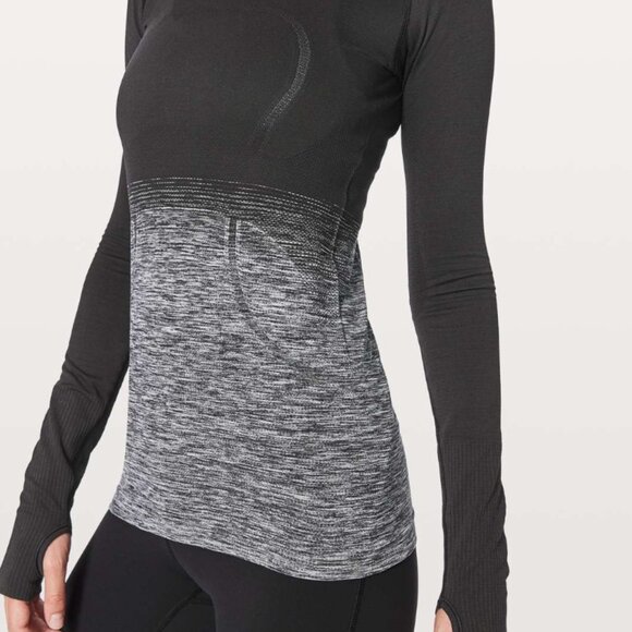 Lululemon women’s Swiftly Tech Long Sleeve Crew Black And Grey Ombre Size 4 - Picture 2 of 5